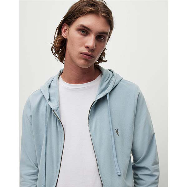 Allsaints Australia Mens Brace Brushed Cotton Zip Ramskull Hoodie Blue AU13-219